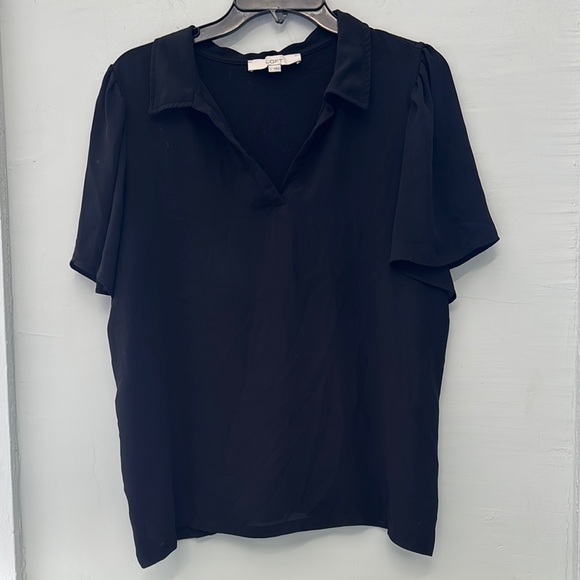 LOFT Tops - Loft Light Weight‎ Black Collared Blouse Size Large